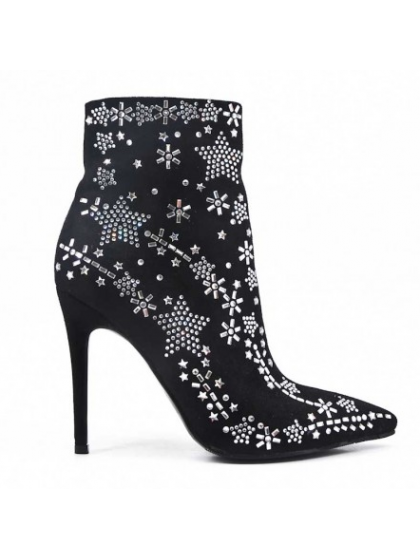 Bota tobillera negra con pedrería