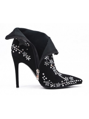 Bota tobillera negra con pedrería